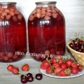 Koptujte od trešnje i jagoda za zimu na jednostavnom receptu bez sterilizacije na banci od 3 litre