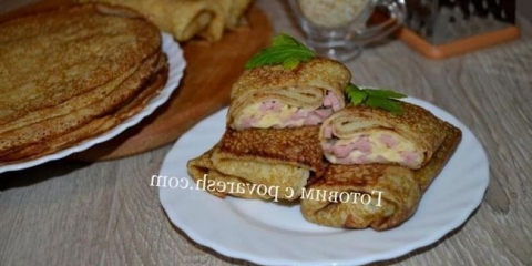 Palačinke sa šunkom i sirom na mlijeku: korak po korak recept