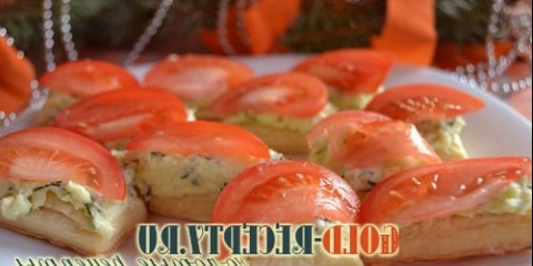 Canapes na svečanom stolu sa matsarelom, canape recept sa fotografijom