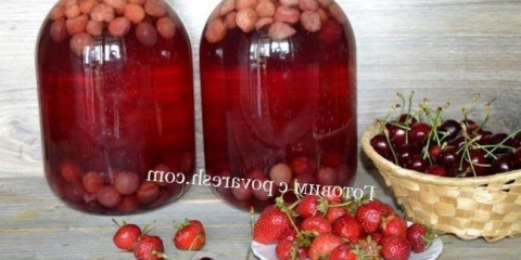 Koptujte od trešnje i jagoda za zimu na jednostavnom receptu bez sterilizacije na banci od 3 litre