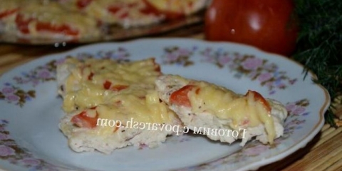 Pileća piletina s paradajzom, lukom i sirom u pećnici