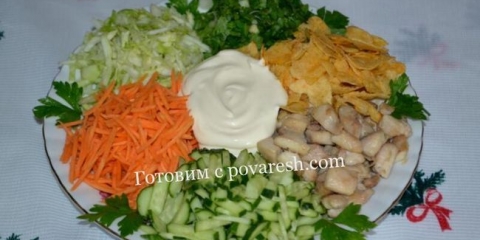 Rainbow salata sa čipovima (korak po korak jednostavan recept)