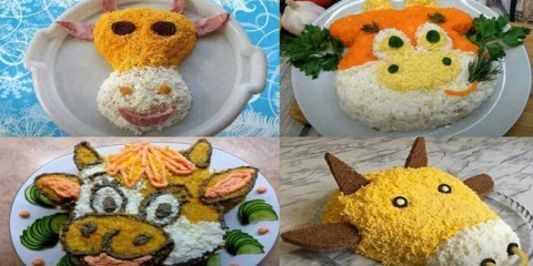 Salate za novu godinu 2021. U obliku bika - najbolji recepti