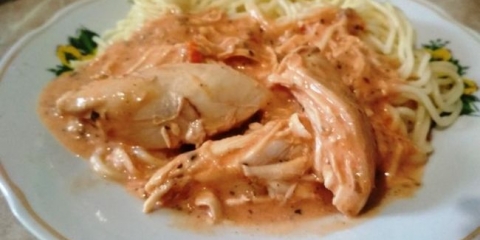 Pileći umak s kiselom pavlakom i paradajznim pastama u tjesteninu